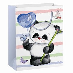 Пакет подарочный 26,5x12,7x33см ЗОЛОТАЯ СКАЗКА "Lovely Panda", глиттер, белый с голубым, 608241 фото