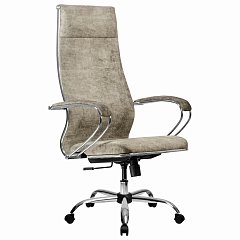 Кресло офисное МЕТТА "L1m 42", хром, сиденье и спинка мягкие, велюр, светло-серое фото