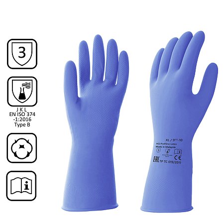 Перчатки латексные КЩС, прочные, хлопковое напыление, размер 9,5-10 XL, очень большой, синие, HQ Profiline, 74736 фото