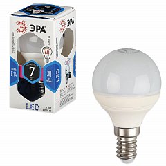 Лампа светодиодная ЭРА, 7 (60) Вт, цоколь E14, шар, холодный белый свет, 30000 ч., LED smdP45-7w-840-E14 фото