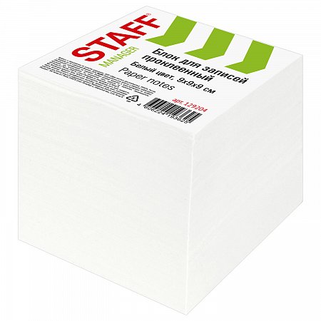 Блок для записей STAFF проклеенный, куб 9х9х9 см, белый, белизна 90-92%, 129204 фото