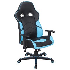 Кресло компьютерное BRABIX "Storm GM-006", регулируемые подлокотники, экокожа, черное/голубое, 532501 фото