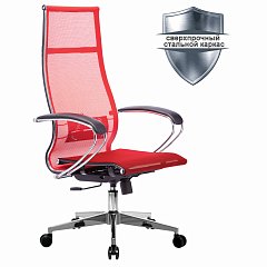 Кресло офисное МЕТТА "К-7" хром, прочная сетка, сиденье и спинка регулируемые, красное фото