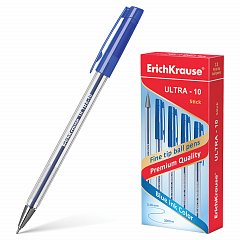 Ручка шариковая масляная ERICH KRAUSE "Ultra-10", СИНЯЯ, корпус прозрачный, узел 0,7 мм, линия письма 0,26 мм, 13873 фото