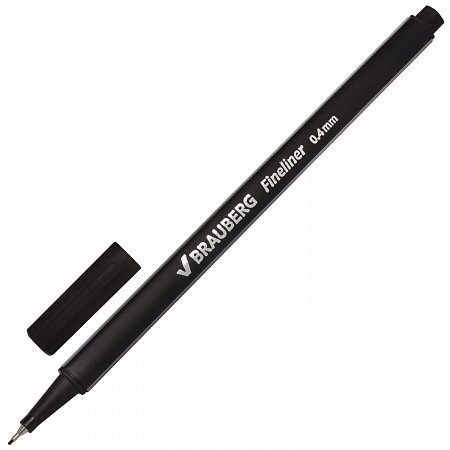 Ручка капиллярная (линер) BRAUBERG "Aero", ЧЕРНАЯ, трехгранная, металлический наконечник, линия письма 0,4 мм, 142252 фото