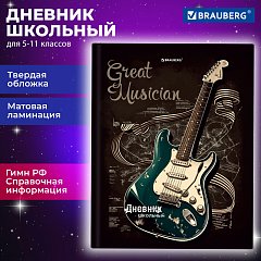 Дневник 5-11 класс 48 л., твердый, BRAUBERG, матовая ламинация, с подсказом, Гитара, 107185 фото