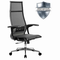 Кресло офисное МЕТТА "К-7-Т" хром, прочная сетка, сиденье и спинка регулируемые, черное фото