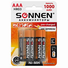 Батарейки аккумуляторные КОМПЛЕКТ 6шт, SONNEN, AAA (HR03), Ni-Mh, 1000mAh, в блистере, 455611 фото