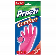 Перчатки хозяйственные латексные, хлопчатобумажное напыление, размер M (средний), розовые, PACLAN "Practi Comfort", 407271 фото