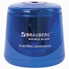 Точилка электрическая BRAUBERG DOUBLE BLADE BLUE, двойное лезвие, питание от 2 батареек AA, 229605 фото