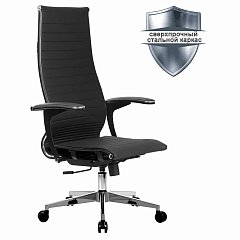 Кресло офисное МЕТТА "К-8.1-Т" хром, экокожа перфорированная, сиденье регулируемое, черное фото
