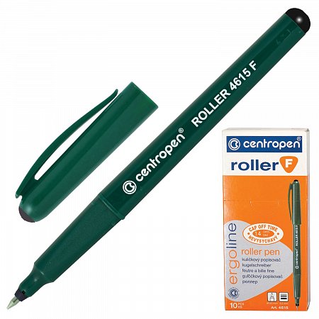 Ручка-роллер CENTROPEN, ЧЕРНАЯ, трехгранная, корпус зеленый, узел 0,5 мм, линия письма 0,3 мм, 4615, 3 4615 0112 фото