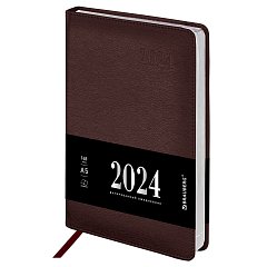 Ежедневник датированный 2024 А5 138х213мм BRAUBERG Impression, под кожу, коричневый, 115003 фото