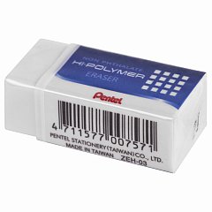 Ластик PENTEL (Япония) "HI-POLYMER ERASER", 35х16х11,5 мм, белый, прямоугольный, картонный держатель, ZEH-03 фото