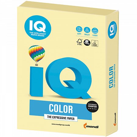 Бумага цветная IQ color, А4, 160 г/м2, 250 л., пастель, желтая, YE23 фото