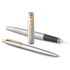 Набор PARKER "Jotter Stainless Steel GT": шариковая ручка синяя и перьевая ручка, 2093257 фото
