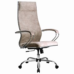 Кресло офисное МЕТТА "L1m 42", хром, сиденье и спинка мягкие, велюр, бежевое фото