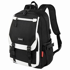 Рюкзак BRAUBERG FUSION универcальный, USB-порт, черный с белыми вставками, 45х31х15см, 271657 фото