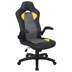 Кресло компьютерное BRABIX "Skill GM-005", откидные подлокотники, экокожа, черное/желтое, 532494 фото