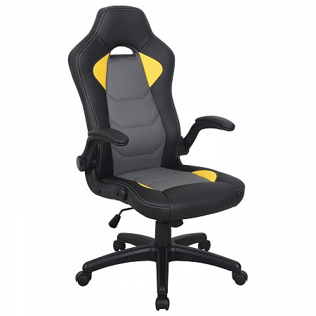 Кресло компьютерное BRABIX "Skill GM-005", откидные подлокотники, экокожа, черное/желтое, 532494 фото