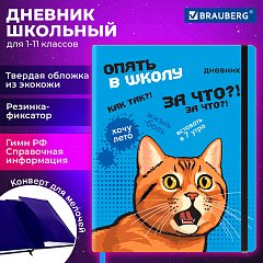 Дневник 1-11 класс 48л, кожзам (твердая), печать, резинка, конверт, FUNSTER, Опять в школу, 107231 фото