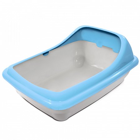 Туалет для кошек прямоугольный с ассиметричным бортом "Волна", серый/голубой, 455*350*200мм фото