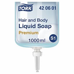 Картридж с жидким мылом-гелем для тела и волос одноразовый TORK (Система S1) Premium, 1 л, 421601, 420601 фото