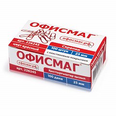 Скрепки ОФИСМАГ, 25 мм, красные, 100 шт., в картонной коробке, 226245 фото