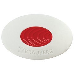 Ластик BRAUBERG "Oval PRO", 40х26х8 мм, овальный, красный пластиковый держатель, 229560 фото