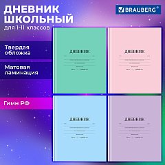 Дневник 1-11 класс 40 л., твердый, BRAUBERG, матовая ламинация, АССОРТИ, 107165 фото