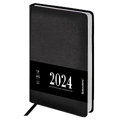Ежедневник датированный 2024 А5 138х213мм BRAUBERG Impression, под кожу, черный, 115002 фото