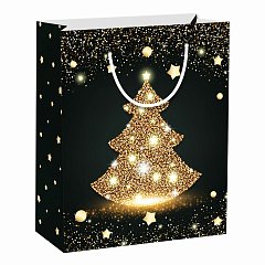 Пакет подарочный новогодний 26,5x12,7x33 см ЗОЛОТАЯ СКАЗКА "Midnight Christmas Tree", глиттер, 608230 фото