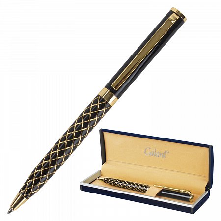 Ручка подарочная шариковая GALANT "Klondike", корпус черный с золотистым, золотистые детали, пишущий узел 0,7 мм, синяя, 141357 фото