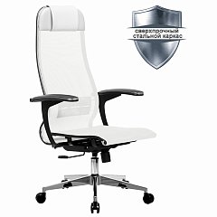 Кресло офисное МЕТТА "К-4-Т" хром, прочная сетка, сиденье и спинка регулируемые, белое фото
