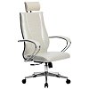 Кресло офисное МЕТТА "К-34" хром, рецик. кожа, подголовник, сиденье и спинка мягкие, белое