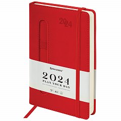 Ежедневник датированный 2024 А5 138x213мм BRAUBERG Optimal, под кожу, резинка-фиксатор, держатель для ручки, красный,, 114974 фото