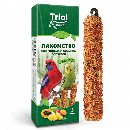 Лакомство Triol Standard для мелких и средних попугаев с фруктами (уп. 3 шт), 80г, Triol фото