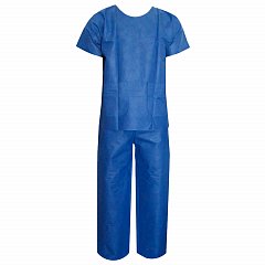 Костюм хирургический синий (рубашка и брюки) 52-54 р., спанбонд 42 г/м2, ГЕКСА фото