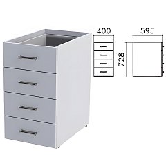 Тумба (каркас БЕЗ КРЫШКИ) приставная "Монолит", 400х595х728 мм, 4 ящика, серая, ТМ06.11 фото