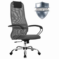 Кресло офисное МЕТТА "SU-B-8" хром, ткань-сетка, сиденье мягкое, светло-серое фото