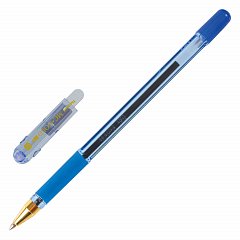 Ручка шариковая масляная с грипом MUNHWA "MC Gold", СИНЯЯ, корпус тонированный синий, узел 0,7 мм, линия письма 0,5 мм, BMC07-02 фото