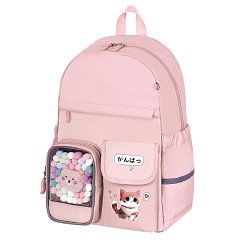 Рюкзак BRAUBERG PASTEL с термонашивками в комплекте, "Anime kitten", персиковый, 40х29х14 см, 272065 фото