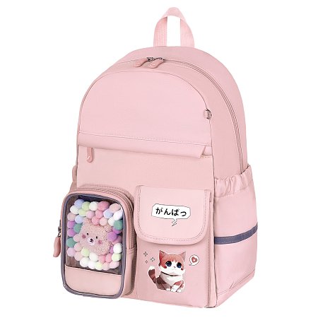 Рюкзак BRAUBERG PASTEL с термонашивками в комплекте, "Anime kitten", персиковый, 40х29х14 см, 272065 фото