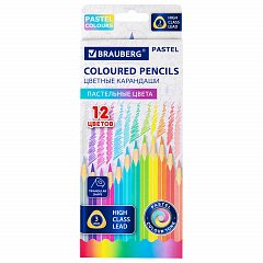 Карандаши цветные BRAUBERG PASTEL, 12 пастельных цветов, трёхгранные, грифель 3 мм, 181850 фото