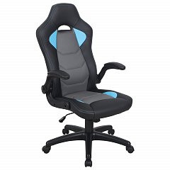 Кресло компьютерное BRABIX "Skill GM-005", откидные подлокотники, экокожа, черное/голубое, 532497 фото