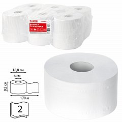 Бумага туалетная 170 м, LAIMA (T2), PREMIUM, 2-слойная, цвет белый, КОМПЛЕКТ 12 рулонов, 126092 фото