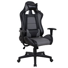 Кресло компьютерное BRABIX "GT Racer GM-100", две подушки, экокожа, черное/серое, 531926 фото