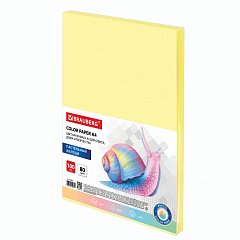 Бумага цветная BRAUBERG, А4, 80 г/м2, 100 л., пастель, желтая, для офисной техники, 112446 фото