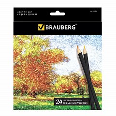 Карандаши цветные BRAUBERG "Artist line", 24 цвета, черный корпус, заточенные, высшее качество, 180565 фото