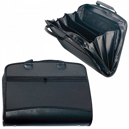 Папка-портфель пластиковая BRAUBERG А4+ (375х305х60 мм), 4 отделения, 2 кармана, на молнии, черный, 225169 фото